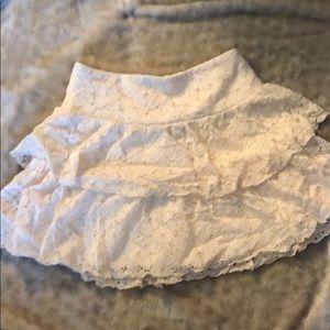 Ruffled, crocheted, beige layered skirt